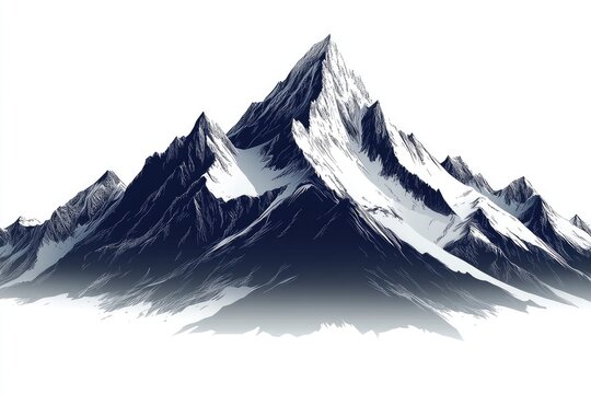 Majestic snow-capped mountain range illustration with a dramatic dark blue gradient.