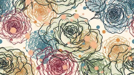 A vibrant floral pattern featuring hand-drawn roses in pastel colors. - Powered by Adobe