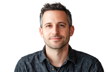 Portrait of a smiling man with graying hair isolated on transparent PNG