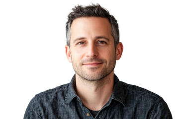 Portrait of a smiling man with graying hair isolated on transparent PNG