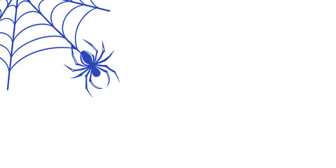 Minimal black spider and web corner design on white background for Halloween, spooky-themed decorations, or seasonal party invitations. Simple and scary spiderweb border template. 