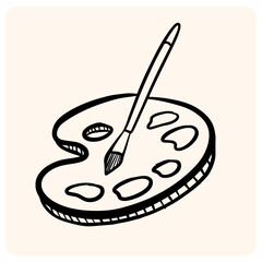 Hand-Drawn Black Art Palette and Paintbrush Doodle