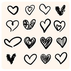 Hand-Drawn Black Heart Doodles Collection