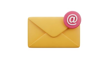 3d render of yellow email envelope with at symbol