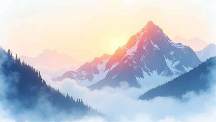 First light cresting jagged summit casting alpenglow across snowfields while valley fog rolls below portraying inspirational mountain sunrise for aspirational expedition marketing in  Photo Stock  Con