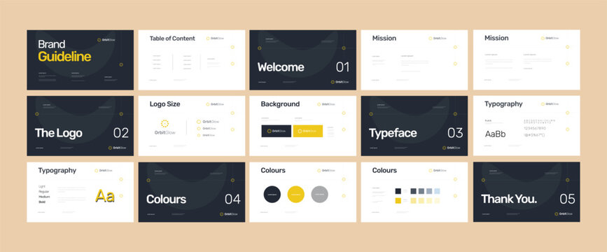 Professional Brand Guidelines Template, Dark Yellow Corporate Identity for tech, premium brand, luxury, professional, corporate
