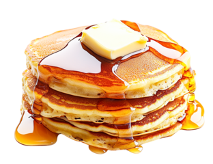 Delicious buttery syrup stack of pancakes isolated on transparent PNG