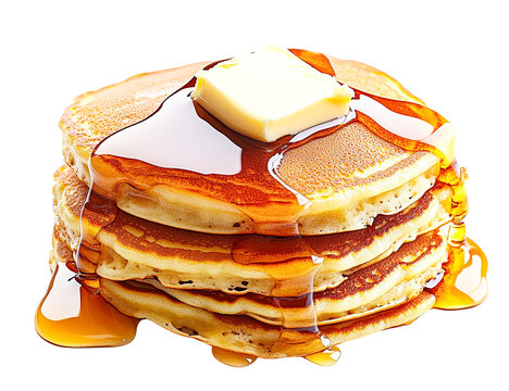 Delicious buttery syrup stack of pancakes isolated on transparent PNG