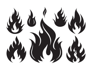 Black Fire Flame Silhouette Set - Bold Vector Burning Icons Collection

