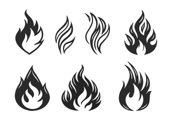 Black Fire Flame Silhouette Set - Bold Vector Burning Icons Collection

