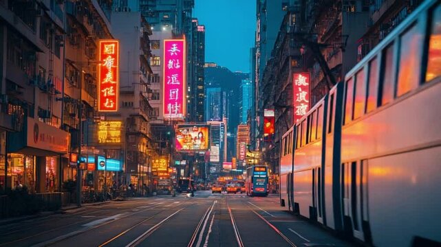Neon Hong Kong Streets: Vibrant Nightlife, Tramways, and Cityscapes