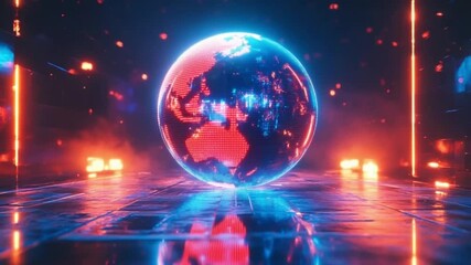 Neon Glowing Sphere: Cyberpunk Cityscape Digital Art - Powered by Adobe