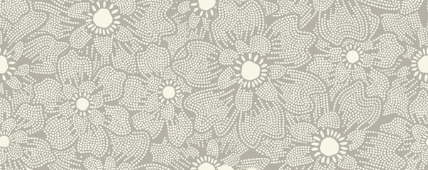 Abstract flower and leaves seamless pattern with dot style.	