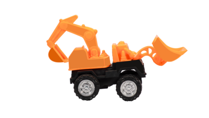 Toy JCB Construction Vehicle for Kids Isolated on Transparent Background. PNG File