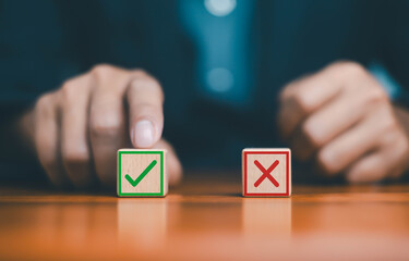 yes or no symbol and checkmark Alternative concepts, decision making, and true and false test questions.	