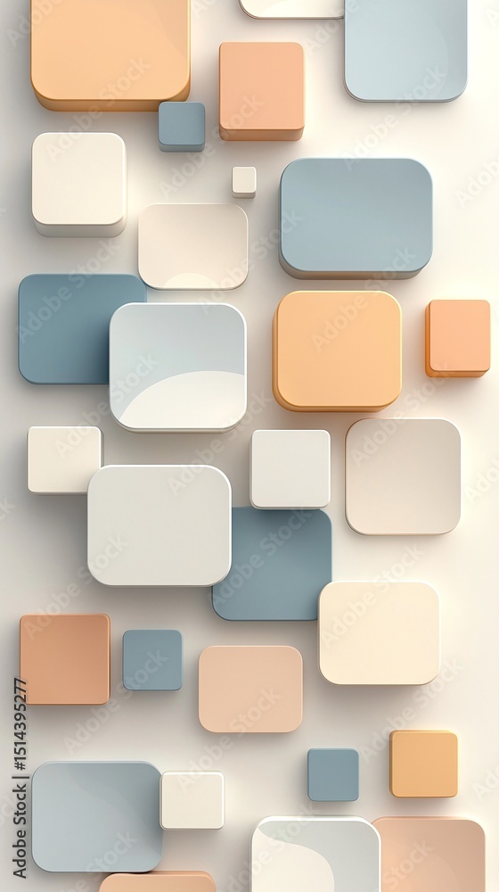 Poster tilted 3d cubes casting shadows on soft background