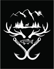 Fishing And Hunting In The Same Way - printable editable vector art file.