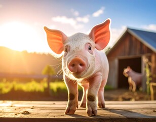 Cute piglet in a rustic setting