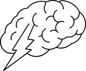 Brain With Lightning Bolt Line Art Vector Illustration
