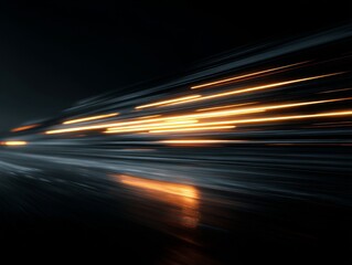 Abstract Orange And Yellow Light Trails On Dark Road At Night