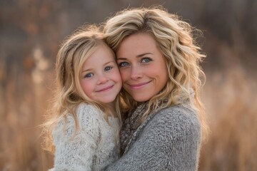 Obraz premium Mother and Daughter Embrace Outdoors in Soft Light