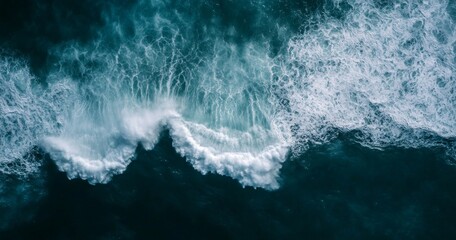 Aerial View of a Powerful Ocean Wave with White Foam