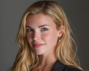 Naklejka premium Portrait of a Blonde Woman with a Neutral Expression