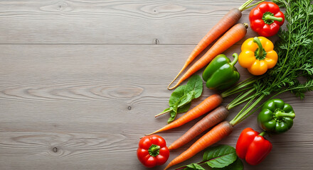 Colorful Fresh Vegetables on Wood Background