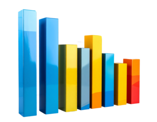Colorful KPI Performance Bar Graph Showing Target Achievement, isolated on a transparent background