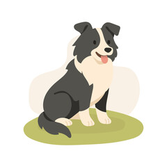 Cartoon dog sits on green grass with tongue out, dog brings energy to farm visuals, dog perfect for rural life scenes, pet themes, and children s educational content.