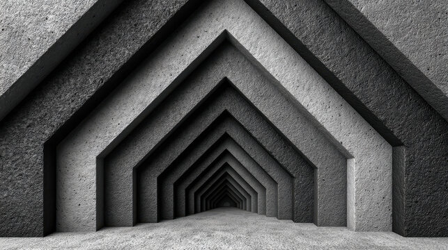 Geometric concrete archway design showcasing modern architecture with repetitive patterns and lines, minimalist structure emphasizing symmetry and depth