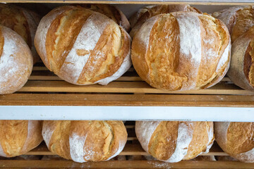 bread in basket on display, bread on the counter, fresh morning food, bread, bakery, baker