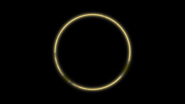 Gold circle. Glowing gold circle. Shining circle. Neon circle. Alpha channel. Transparent background.