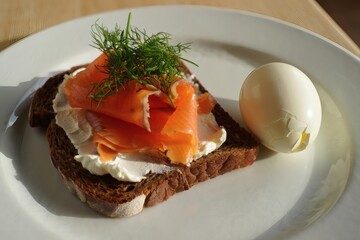 Delicious Smoked Salmon and Cream Cheese Open-Faced Sandwich with Boiled Egg A Simple Yet Elegant Breakfast or Brunch Recipe