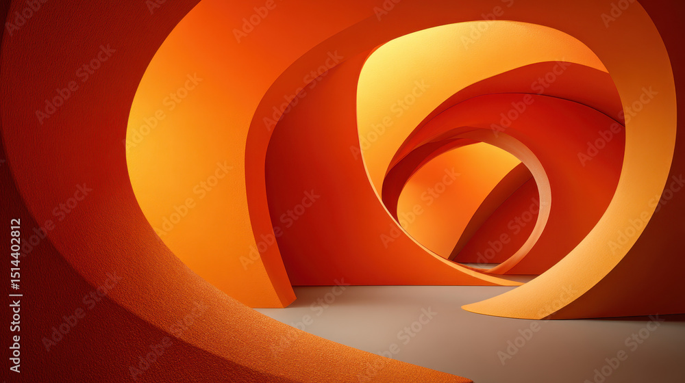 Poster abstract modern orange spiral tunnel with smooth curves and dynamic flowing lines creating a futuris