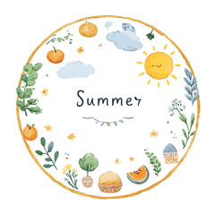 wreath, frame, summer banner, summer frame, summer cute, flower, frame, nature, rose, floral, flowers, plant, leaf, spring, decoration, illustration, vector, red, beauty, card, summer, blossom, bloom,