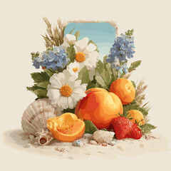 wreath, frame, summer banner, summer frame, summer cute, flower, frame, nature, rose, floral, flowers, plant, leaf, spring, decoration, illustration, vector, red, beauty, card, summer, blossom, bloom,