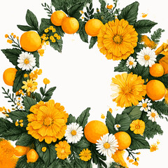 wreath, frame, summer banner, summer frame, summer cute, flower, frame, nature, rose, floral, flowers, plant, leaf, spring, decoration, illustration, vector, red, beauty, card, summer, blossom, bloom,