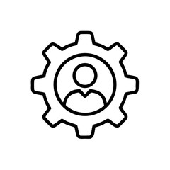 Gear with person icon on transparent background for web and graphic design