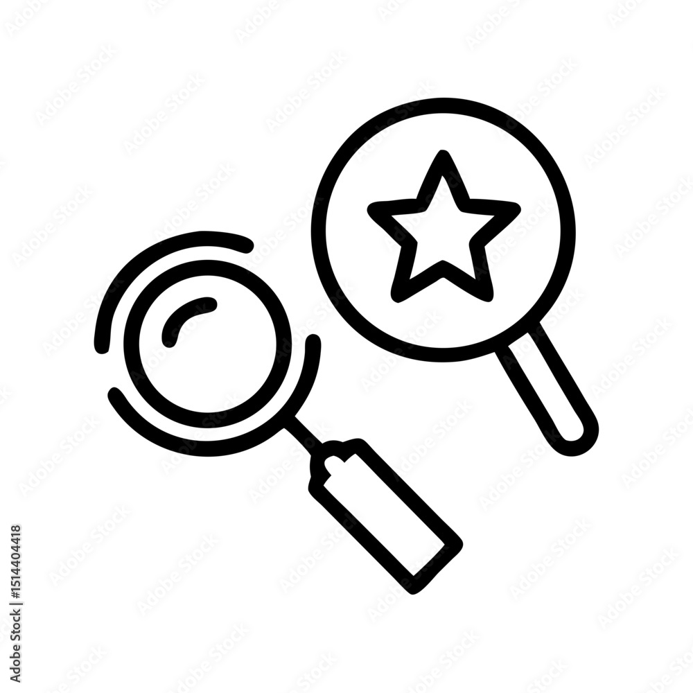 Poster magnifying glass and star icon on transparent background for web and graphic design