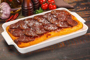 Homemade Roman pizza with pepperoni