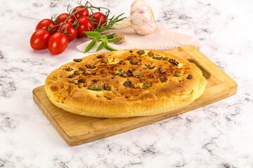 Homemade ciabatta bread with olives