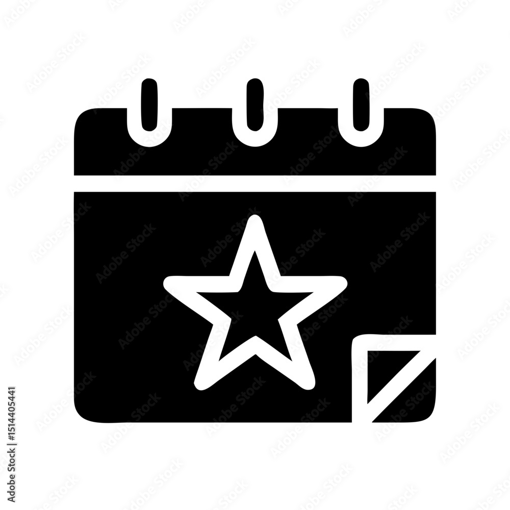 Poster silhouette calendar with star icon on transparent background for web and graphic design