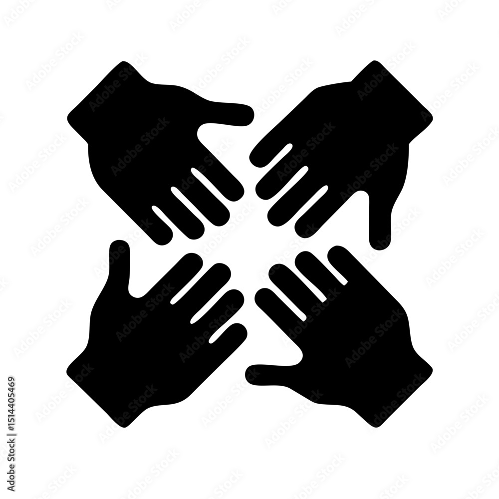 Poster silhouette collaboration hands icon on transparent background for web and graphic design