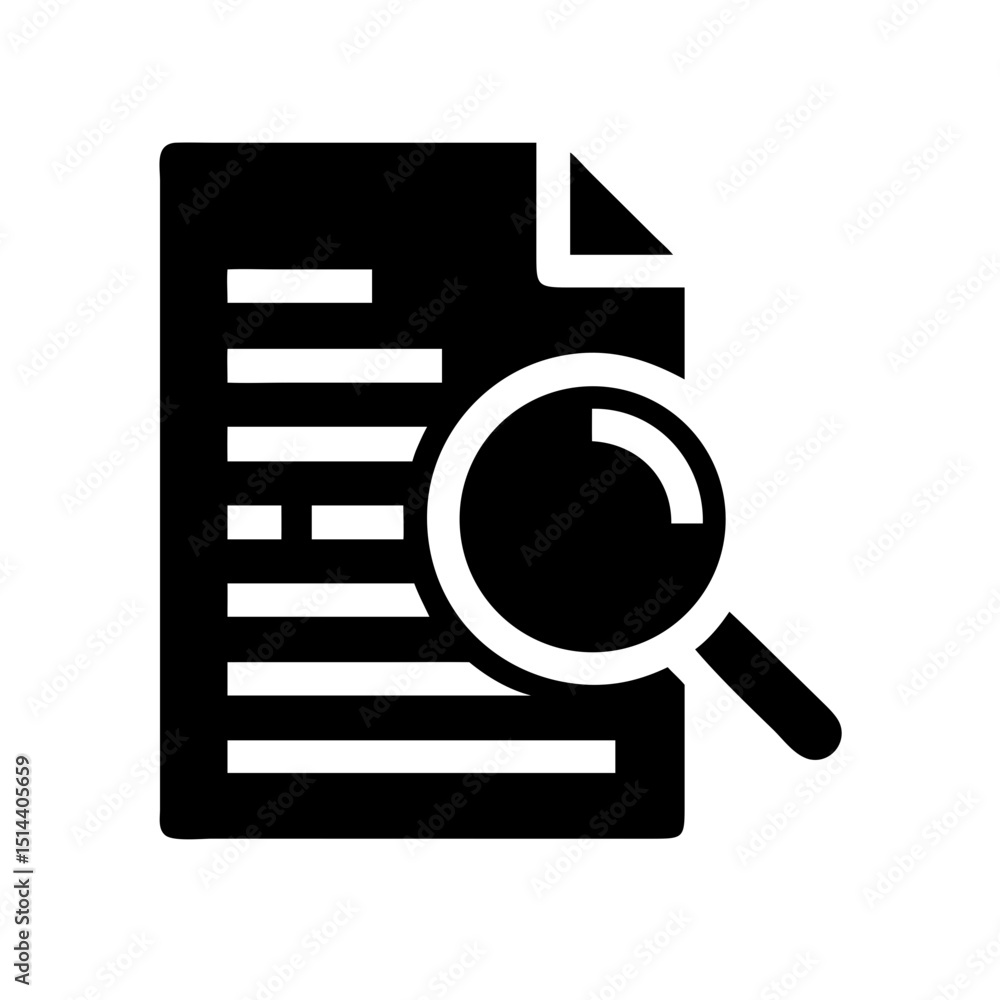 Poster silhouette document with magnifying glass icon on transparent background for web and graphic design