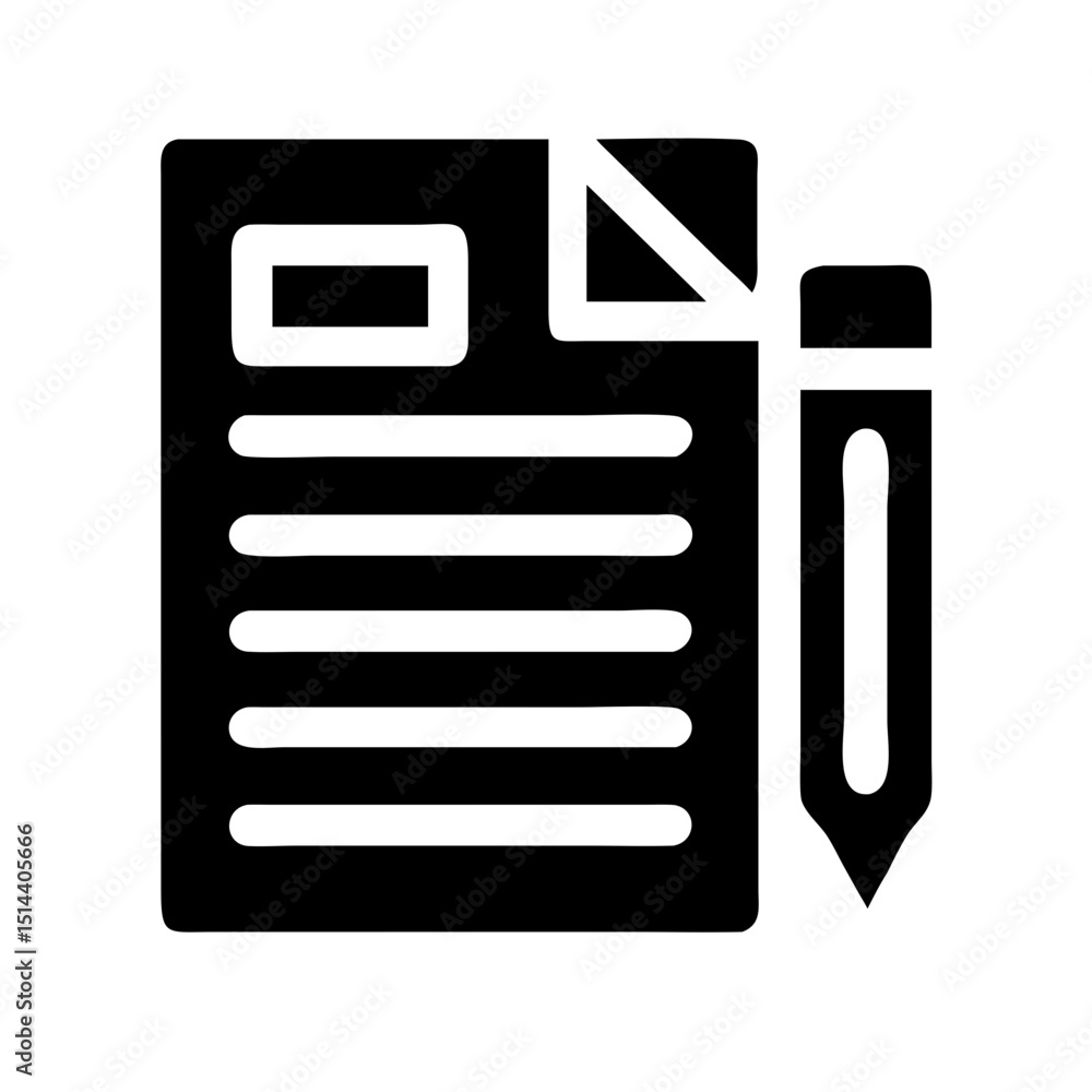 Poster silhouette document with pencil icon on transparent background for web and graphic design