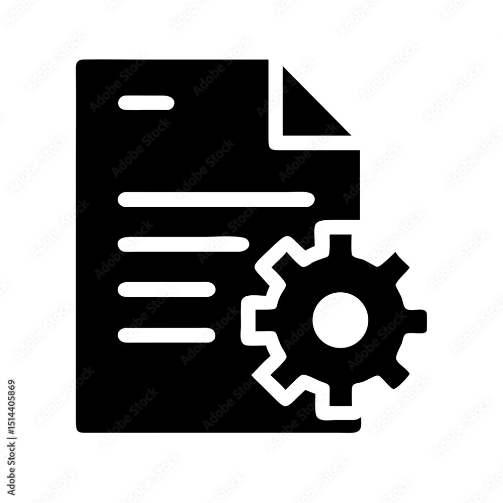 Poster silhouette document with settings gear icon on transparent background for web and graphic design