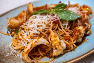 Squid spaghetti served on plate