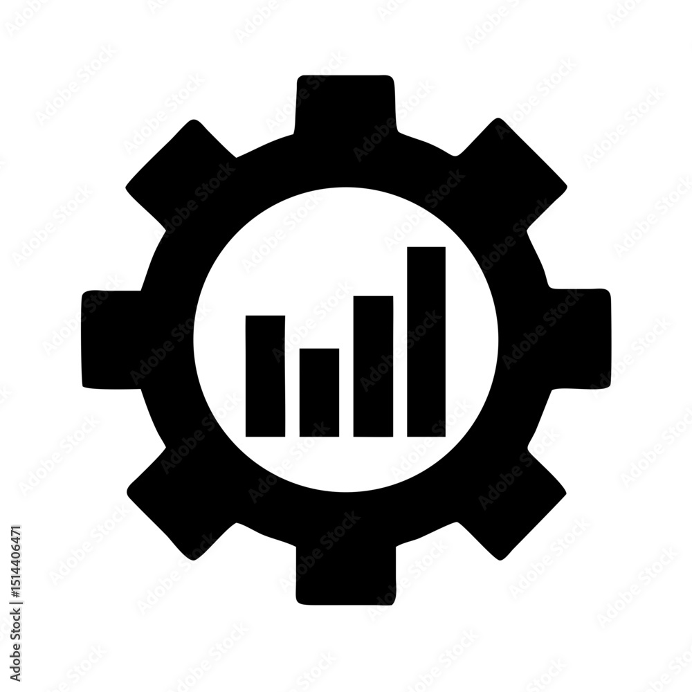 Poster silhouette gear with bar graph icon on transparent background for web and graphic design