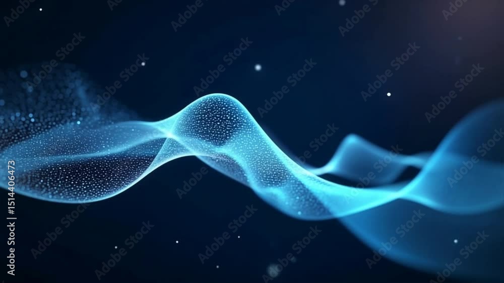 Poster abstract wave design with glowing particles and smooth lines on a dark background, perfect for elega